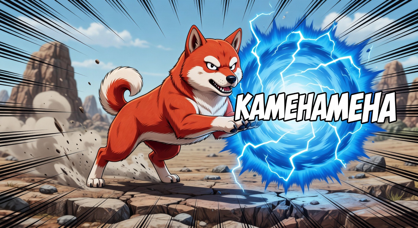 Illustration stylisee d'un shiba lancant une energie bleue